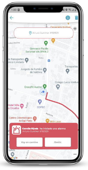 Teléfono celular con aplicación MásTranquilo ejecutándose